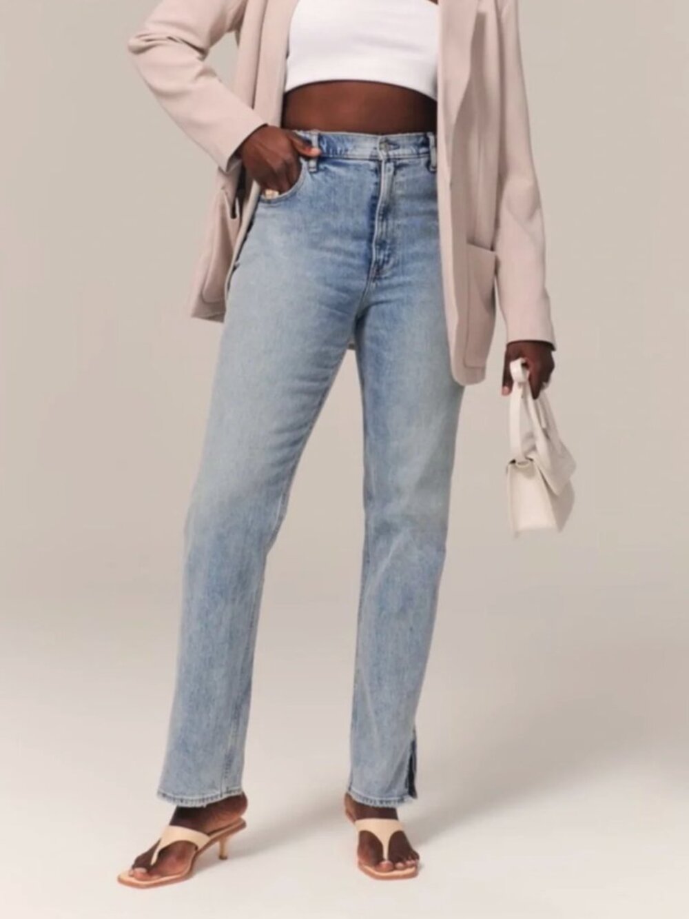 Abercrombie Women's The 90s Straight Ultra High Rise Side Slit Jeans Sz 32 (14L)